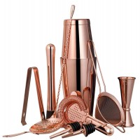 11 Pieces Rose Gold Boston Cocktail Shaker Set Stainless Steel  Bartending Kit With Customized Packaging