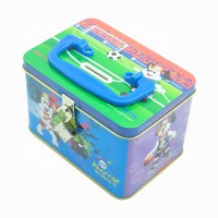 Blue sturdy tin box with handle custom size