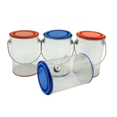 Clear paint PET plastic food tin container with handle