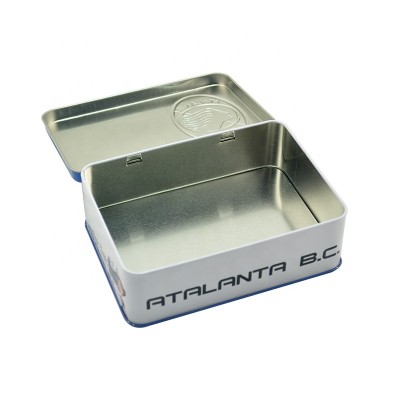 Customized printing metal rectangular iron gift box with hinged lid