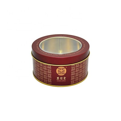 Wholesale tea food grade round tin cans with window lid