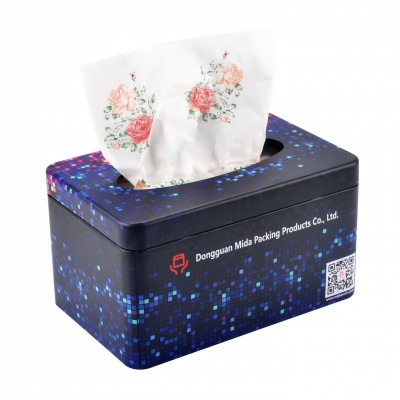 Rectangle large metal storage floral famous tins tissue case with top lids